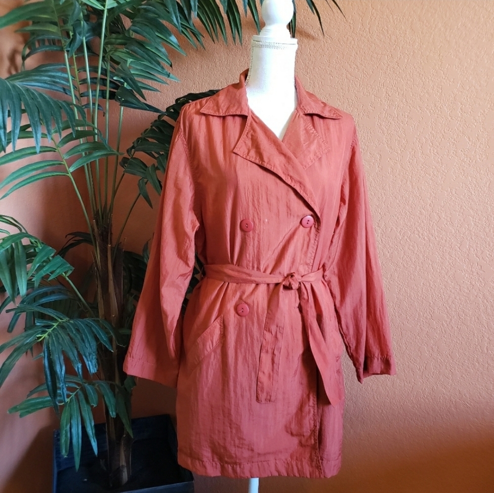 Autre Ton Tissue Thin Trench Coat Burnt Orange Small Spring Windbreaker Travel
